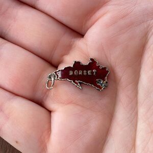Vintage 925 Sterling Silver "Dorset" Red Enamel Pendant Bracelet Charm